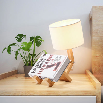 Lámpara de Mesa de Madera con Pantalla de Tela para Lectura - Image 7