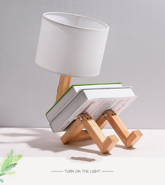 Lámpara de Mesa de Madera con Pantalla de Tela para Lectura - Image 12