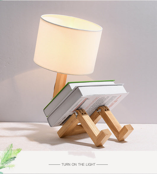 Lámpara de Mesa de Madera con Pantalla de Tela para Lectura - Image 13