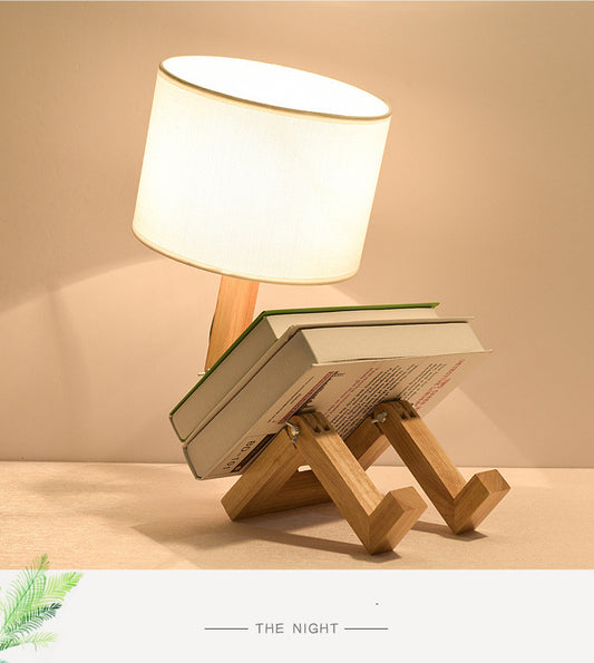 Lámpara de Mesa de Madera con Pantalla de Tela para Lectura