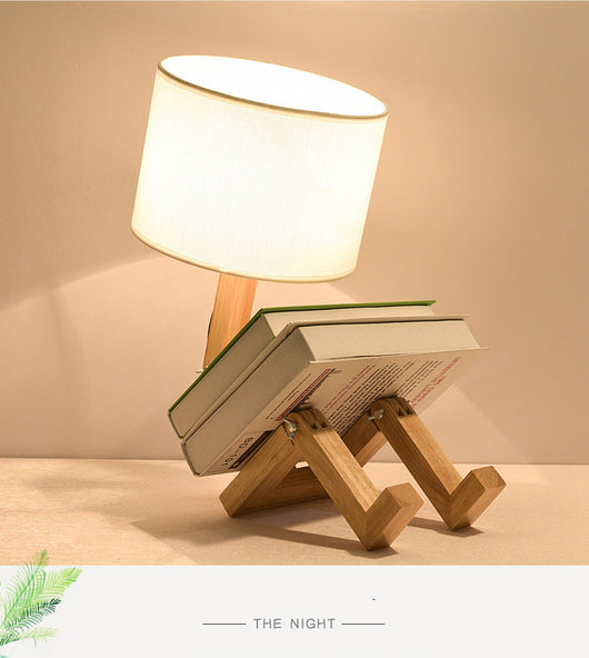 Lámpara de Mesa de Madera con Pantalla de Tela para Lectura