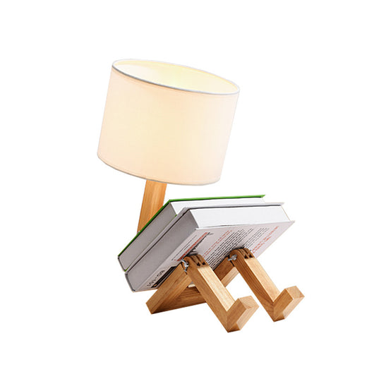 Lámpara de Mesa de Madera con Pantalla de Tela para Lectura - Image 5