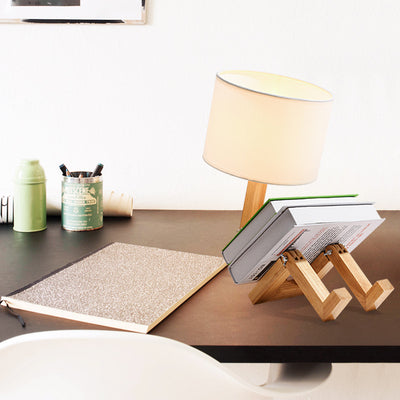 Lámpara de Mesa de Madera con Pantalla de Tela para Lectura - Image 4