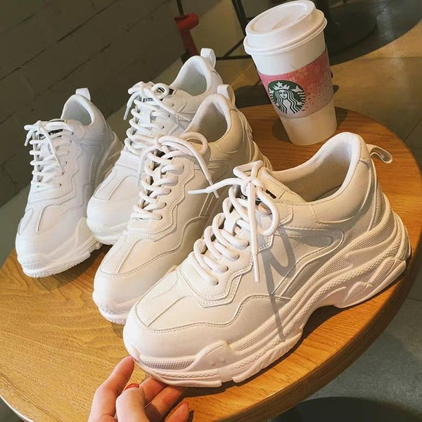 Zapatillas Deportivas Blancas para Mujer con Plataforma Elevadora y Forro de Terciopelo