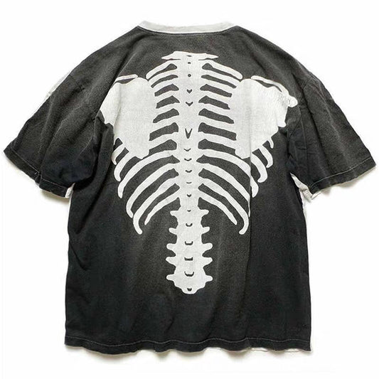 Playera Suelta Oversized Calavera Bones Fire - Estilo Rap Urbano
