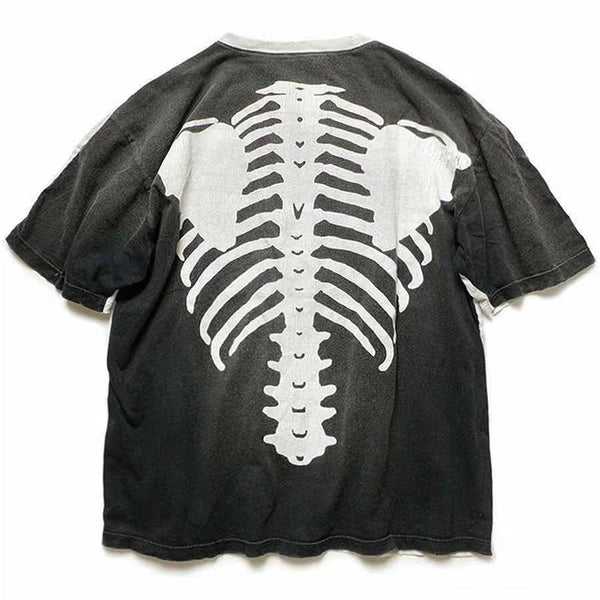 Playera Suelta Oversized Calavera Bones Fire - Estilo Rap Urbano