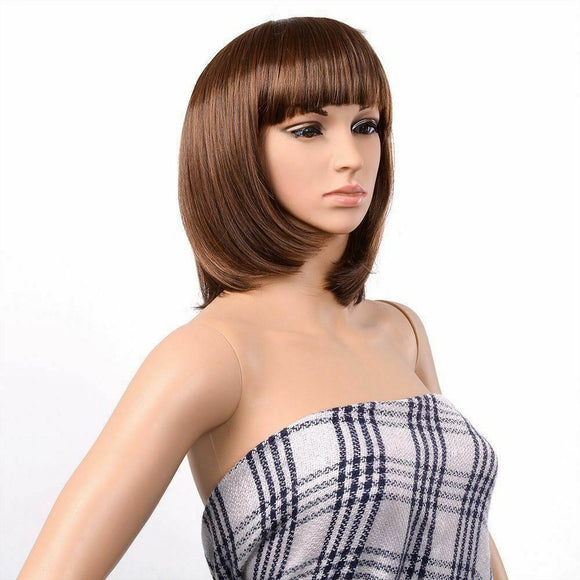 Peluca Corta Recta Bob con Flequillo - Cabello Abundante y Natural