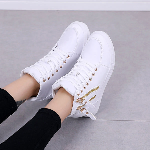 Zapatillas Deportivas Blancas Altas para Mujer - Suela Gruesa Confort
