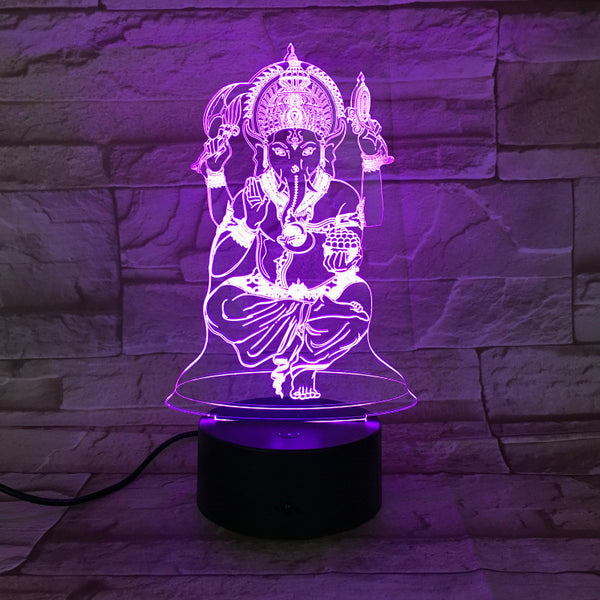Lámpara de Mesa 3D Cabeza de Elefante Dios Mitología India - Regalo Creativo