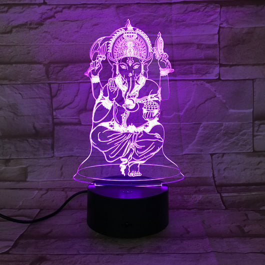 Lámpara de Mesa 3D Cabeza de Elefante Dios Mitología India - Regalo Creativo