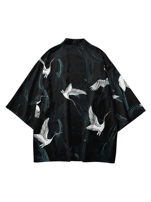 Kimono Veraniego con Estampado Digital de Grúas 3D - Bata Suelta Tipo Cardigan - Image 4