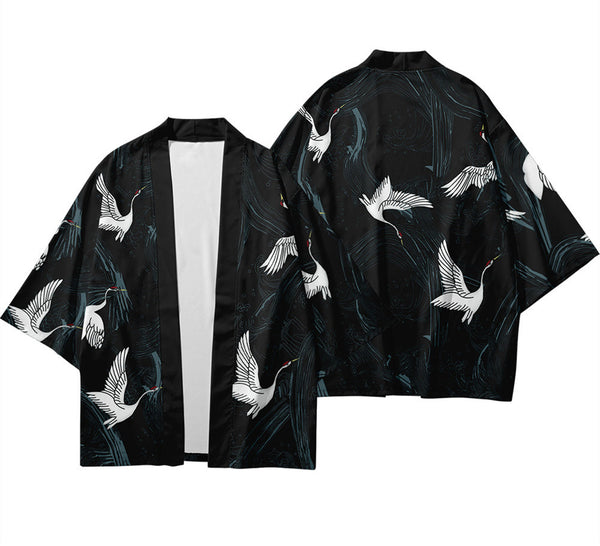 Kimono Veraniego con Estampado Digital de Grúas 3D - Bata Suelta Tipo Cardigan