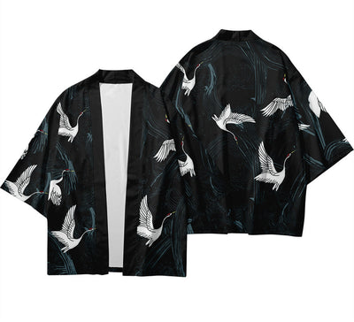 Kimono Veraniego con Estampado Digital de Grúas 3D - Bata Suelta Tipo Cardigan