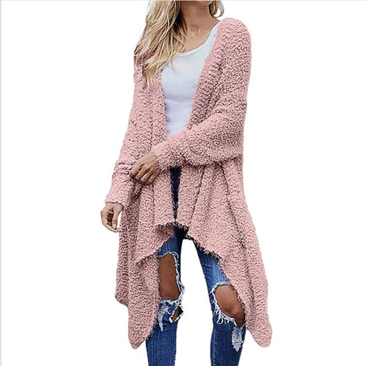 Cardigan Largo Grueso de Felpa para Mujer - Abrigo Holgado de Manga Larga Color Sólido - Image 7