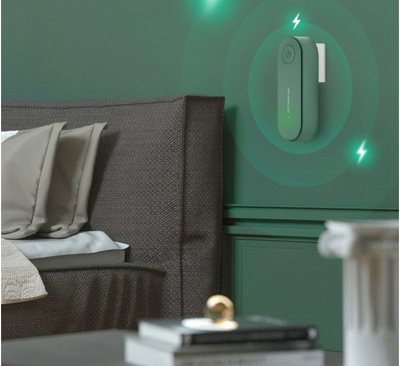 Red ultrasonic pest repellent with a power button, two-prong plug, and text "45 kHz" and "JUST FOR better space." - Image 13