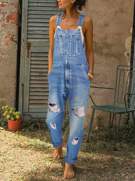 Enterizo Denim Mujer Rotos Diseño Moderno Overol Casual - Image 9