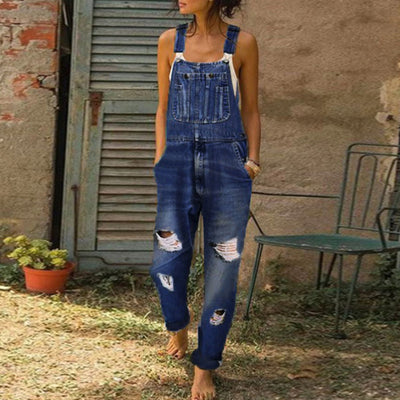 Enterizo Denim Mujer Rotos Diseño Moderno Overol Casual - Image 3