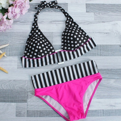Bikini Retro de Lunares con Cuello Halter - Image 5