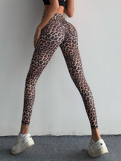 Pantalones Deportivos Estampado Leopardo Peach Cintura Alta Ajustados Elásticos - Image 11