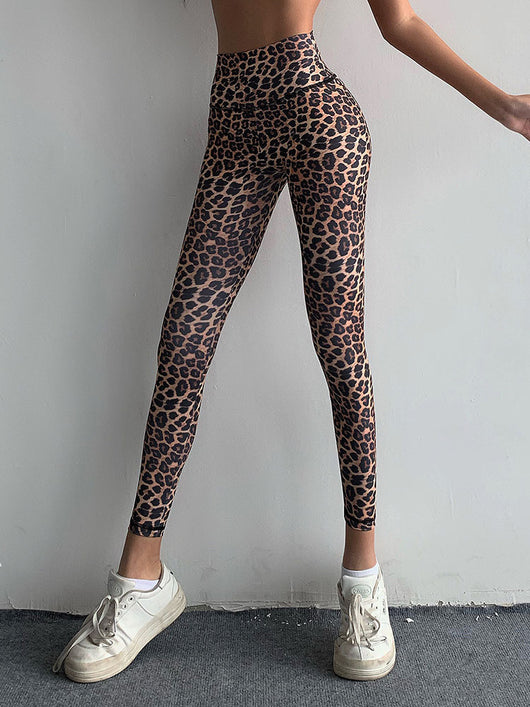 Pantalones Deportivos Estampado Leopardo Peach Cintura Alta Ajustados Elásticos - Image 14