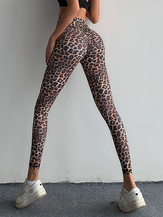Pantalones Deportivos Estampado Leopardo Peach Cintura Alta Ajustados Elásticos - Image 5