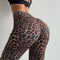 Pantalones Deportivos Estampado Leopardo Peach Cintura Alta Ajustados Elásticos