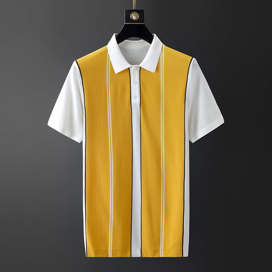 Camisa de Seda Helada para Hombre con Cuello Combinado - Image 8