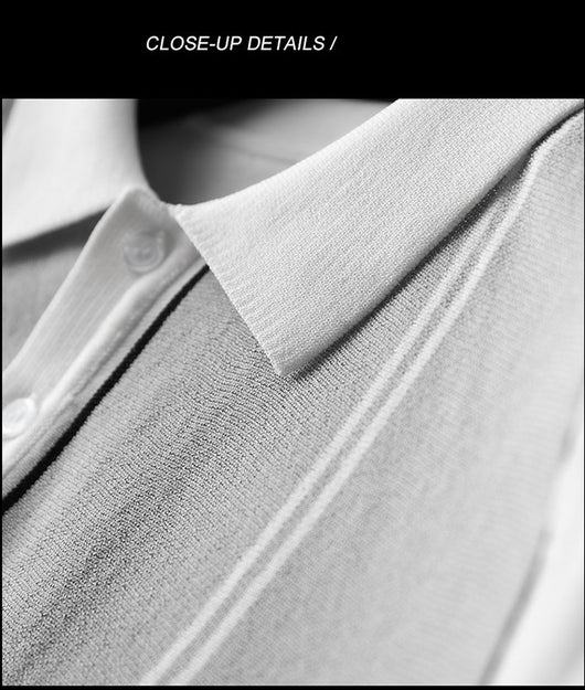 Camisa de Seda Helada para Hombre con Cuello Combinado - Image 10