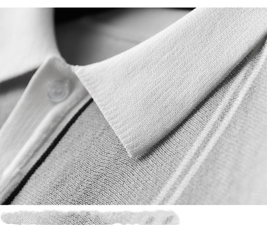 Camisa de Seda Helada para Hombre con Cuello Combinado - Image 14