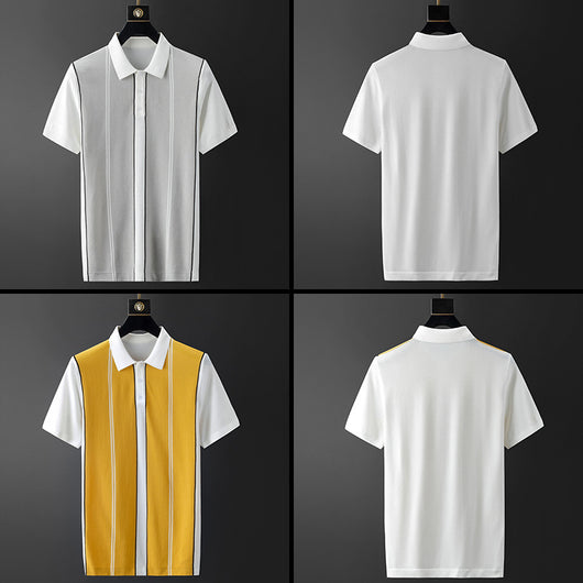 Camisa de Seda Helada para Hombre con Cuello Combinado