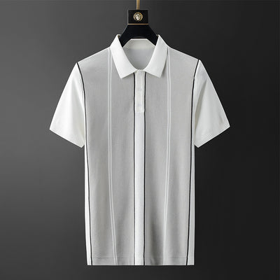 Camisa de Seda Helada para Hombre con Cuello Combinado - Image 2