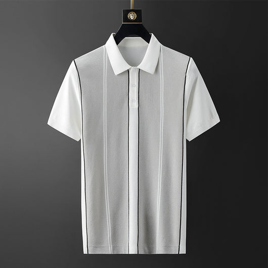 Camisa de Seda Helada para Hombre con Cuello Combinado - Image 2