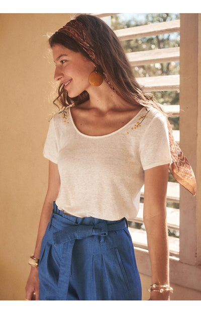 Blusa Elegante de Lino con Espalda Abierta y Bordados Delicados - Image 5