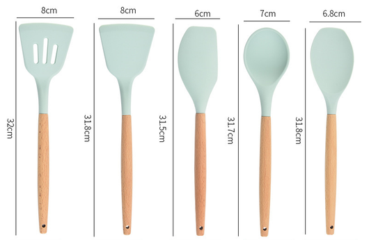 Set de 12 Utensilios de Cocina de Silicona con Mango de Madera - Espátulas Antiadherentes - Image 11