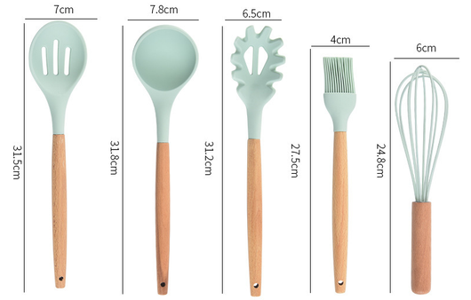 Set de 12 Utensilios de Cocina de Silicona con Mango de Madera - Espátulas Antiadherentes - Image 12