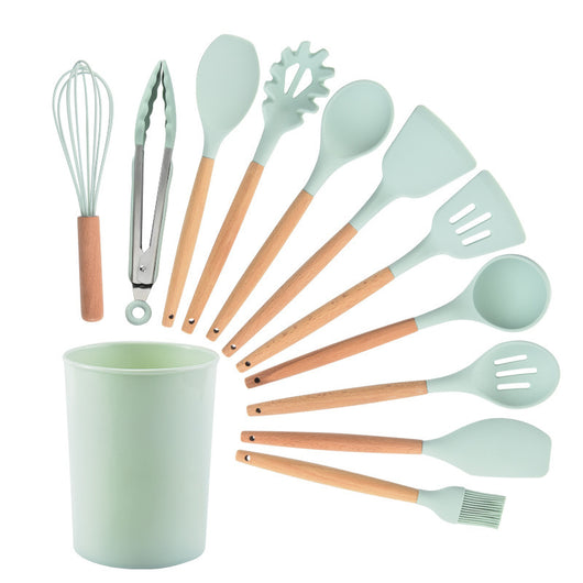Set de 12 Utensilios de Cocina de Silicona con Mango de Madera - Espátulas Antiadherentes - Image 3