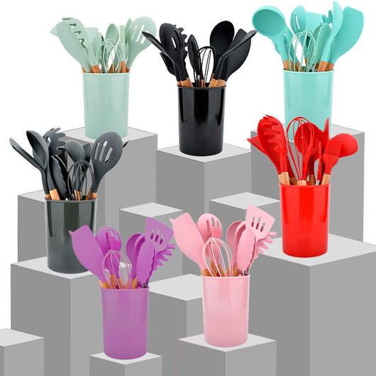 Set de 12 Utensilios de Cocina de Silicona con Mango de Madera - Espátulas Antiadherentes - Image 2
