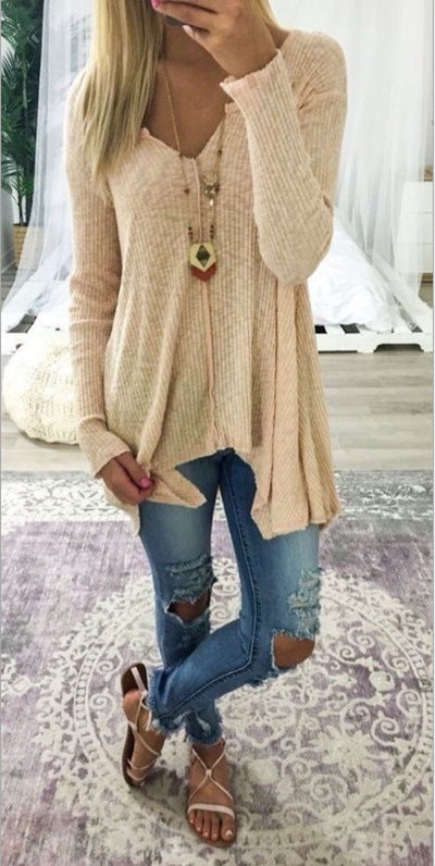 Suéter Mujer Cuello V Irregular Ajustado Elegante - Image 15