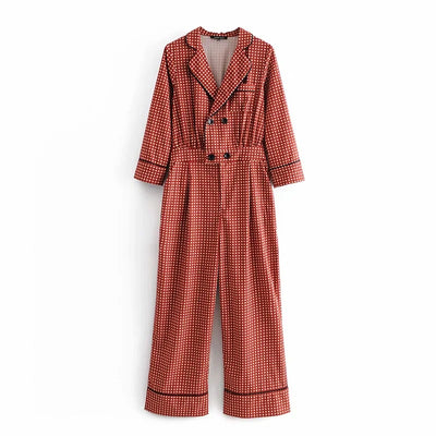 Jumpsuit Holgado Doble Botonadura con Estampado Estilo Occidental para Mujer - Image 7