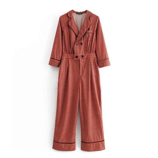 Jumpsuit Holgado Doble Botonadura con Estampado Estilo Occidental para Mujer - Image 7