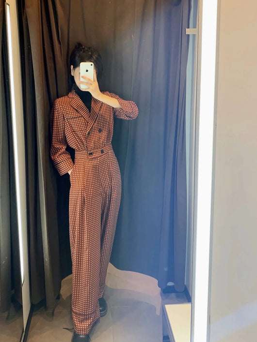 Jumpsuit Holgado Doble Botonadura con Estampado Estilo Occidental para Mujer - Image 16
