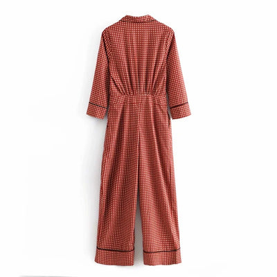 Jumpsuit Holgado Doble Botonadura con Estampado Estilo Occidental para Mujer - Image 15