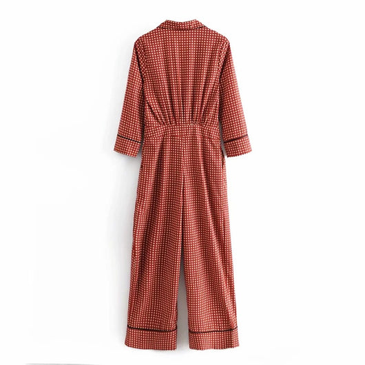 Jumpsuit Holgado Doble Botonadura con Estampado Estilo Occidental para Mujer - Image 15