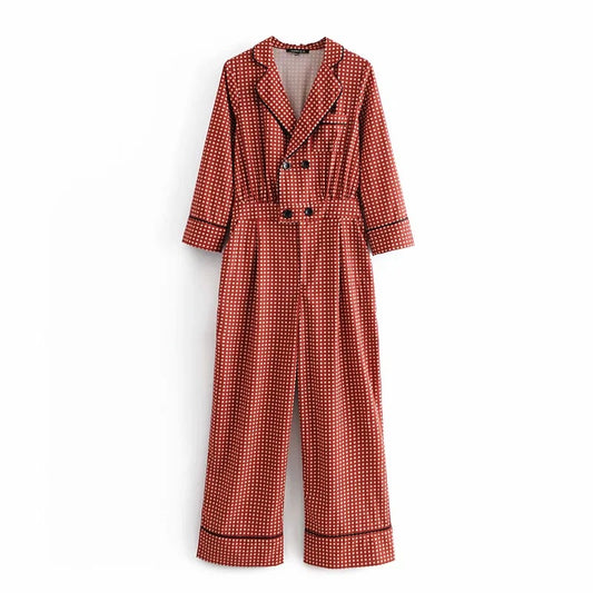 Jumpsuit Holgado Doble Botonadura con Estampado Estilo Occidental para Mujer