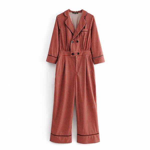 Jumpsuit Holgado Doble Botonadura con Estampado Estilo Occidental para Mujer