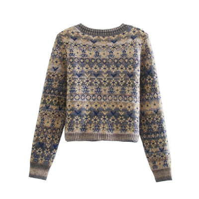 Suéter Retro para Mujer con Cuello Cuadrado y Mangas Largas - Diseño Jacquard Elegante - Image 2