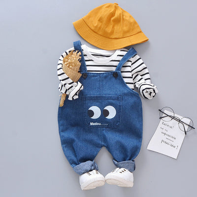 Conjunto Infantil Overol con Camiseta de Ojos Grandes a Rayas - Image 9