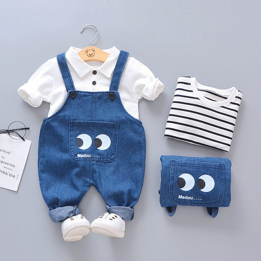Conjunto Infantil Overol con Camiseta de Ojos Grandes a Rayas