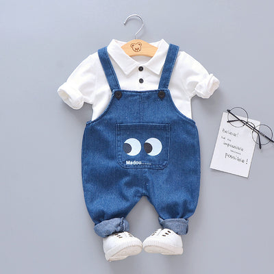 Conjunto Infantil Overol con Camiseta de Ojos Grandes a Rayas - Image 4