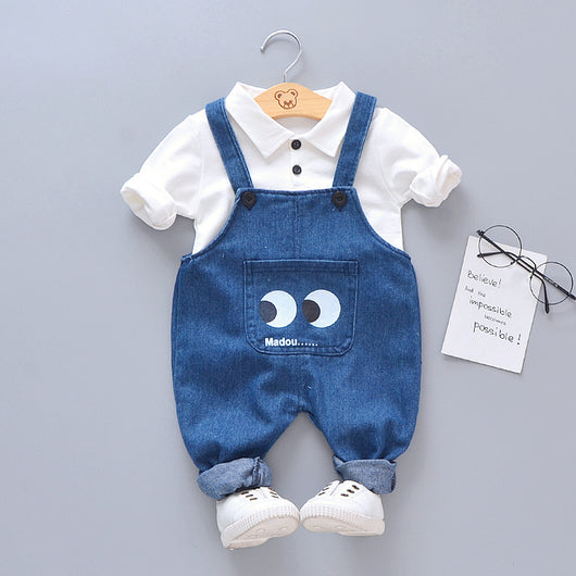 Conjunto Infantil Overol con Camiseta de Ojos Grandes a Rayas - Image 4